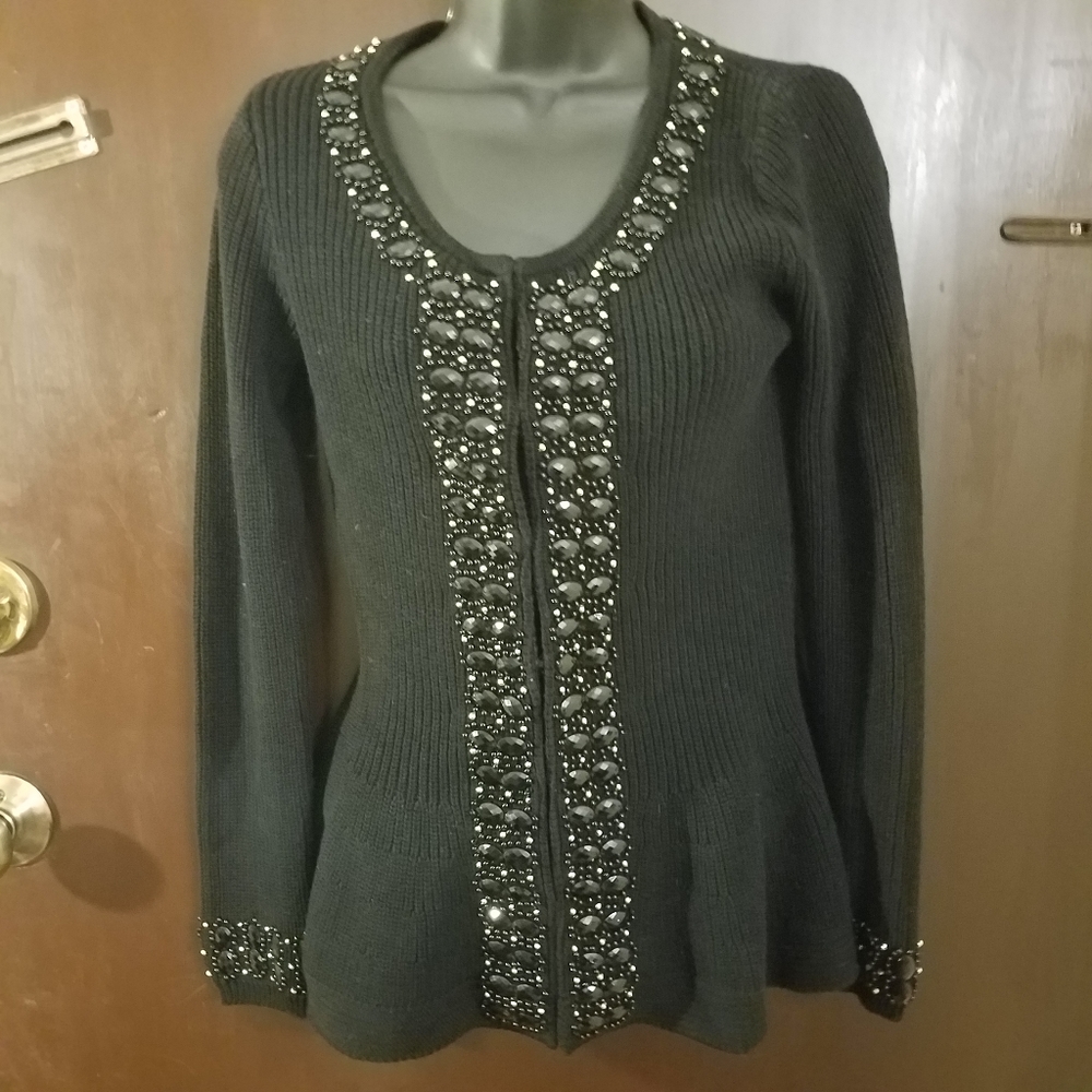 Boston Proper XXS Black Beaded Cardigan
